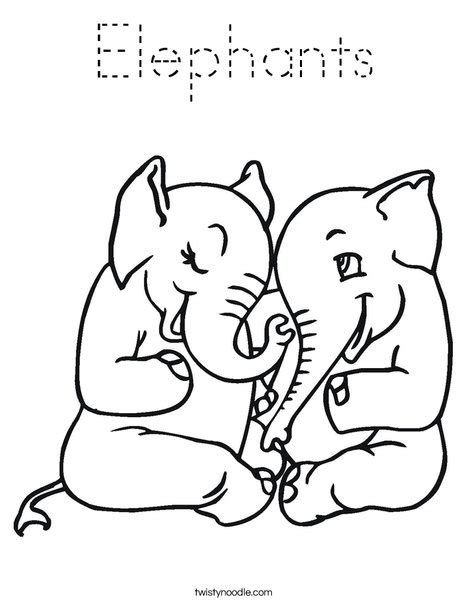 Elephants Coloring Page Tracing Twisty Noodle