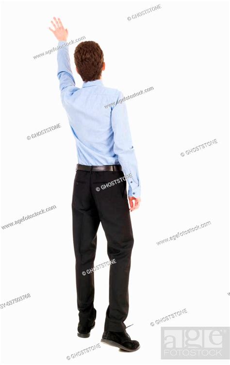 Back View Of Pointing Business Man Gesticulating Young Guy In Black