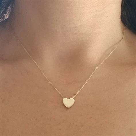 14k Yellow Gold Heart Necklace Minimalist Solid Gold Heart Etsy