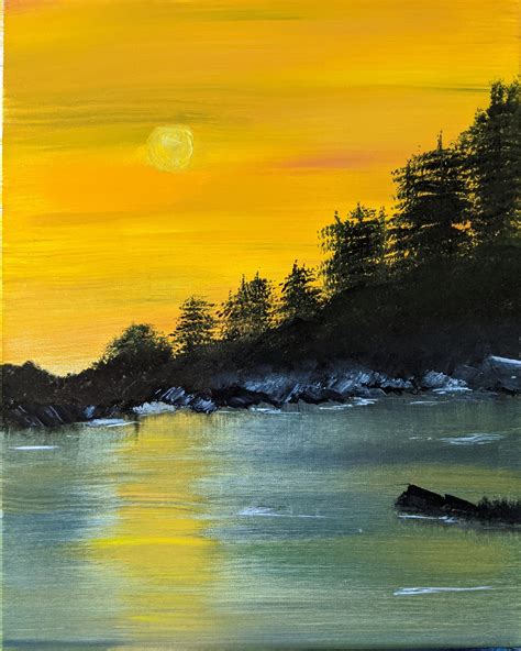 ArtLandscape Original Oil Painting SUNSET On The LAKE On Canvas 20 X 16