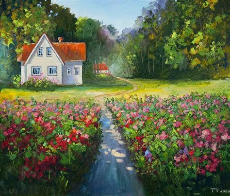 Rural Landscape Oil Painting Original Art Countryside Cottage Etsy