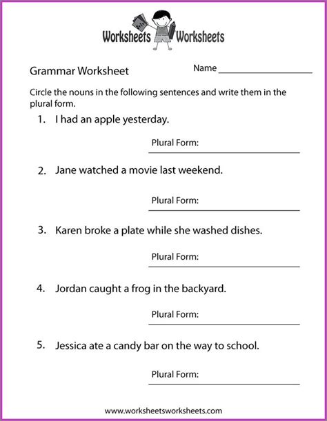 Free Printable Second Grade English Worksheets Worksheet Resume Examples