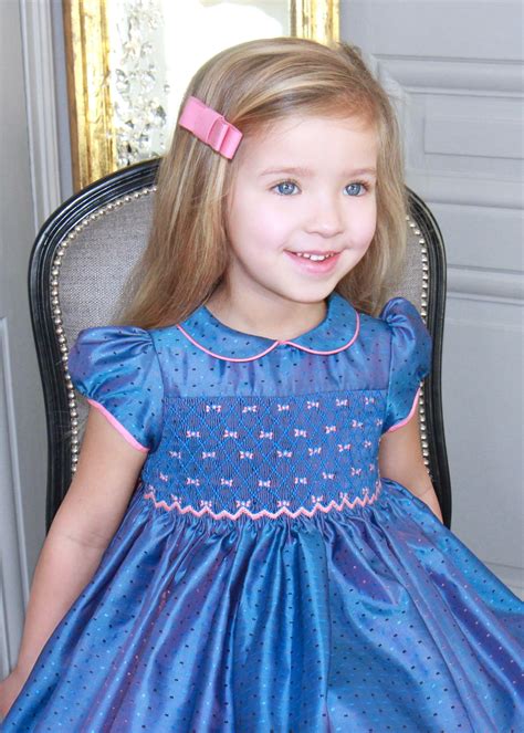 Blue Taffeta Party Smocked Dress For Little Girls Little Girl Outfits