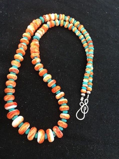 Navajo Indian Orange Spiny Oyster Turquoise Sterling Silver Etsy