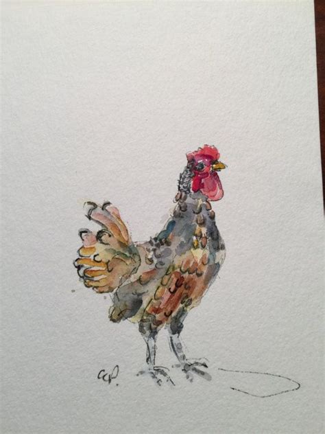 Lone Chicken Watercolor Card Hand Painted Watercolor Card Etsy