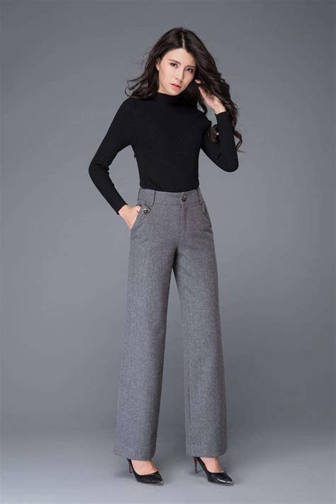 Gray Wool Pants High Waisted Pants Maxi Pants Wool Pants Wide Leg Pants Womens Pants