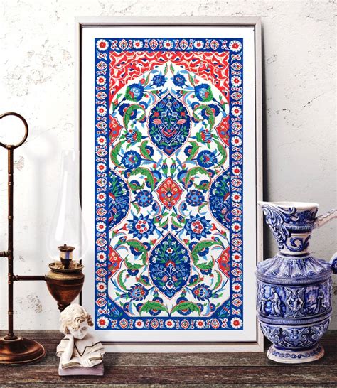 Turkish Ornament Tile Watercolor Art Ottoman Iznik Tile Etsy