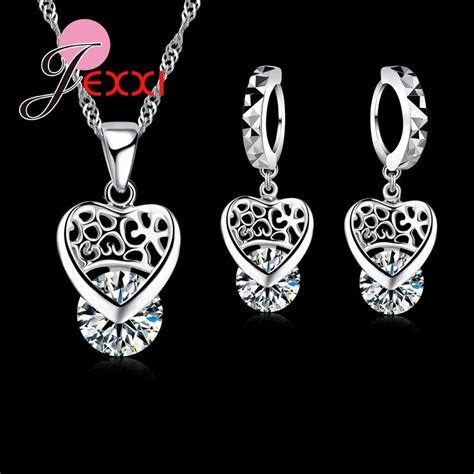moda mulher acessórios 925 conjuntos de jóias de prata esterlina luxo cz cristal coração