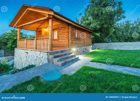 Wooden House With Meadow In Front Of It Stock Image Image Of