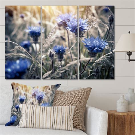 ebern designs blue gray cornflowers mosaic on canvas 3 pieces print wayfair
