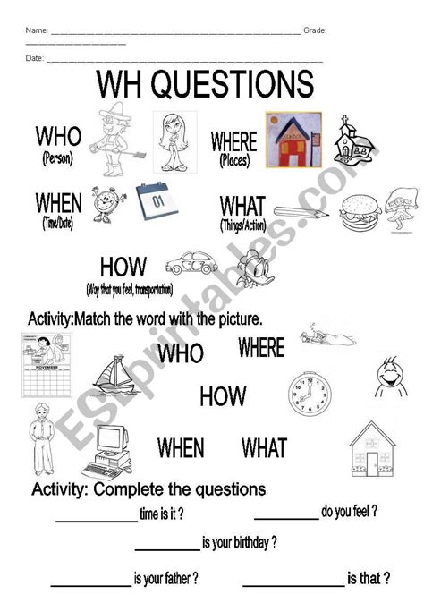 Free Printable Wh Questions Worksheets Printable Word Searches