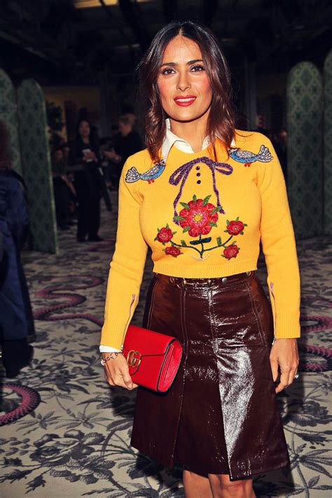 Salma hayek got real about the difficulties of losing weight after putting it on. Salma Hayek attends Gucci fashion show - Leather Celebrities