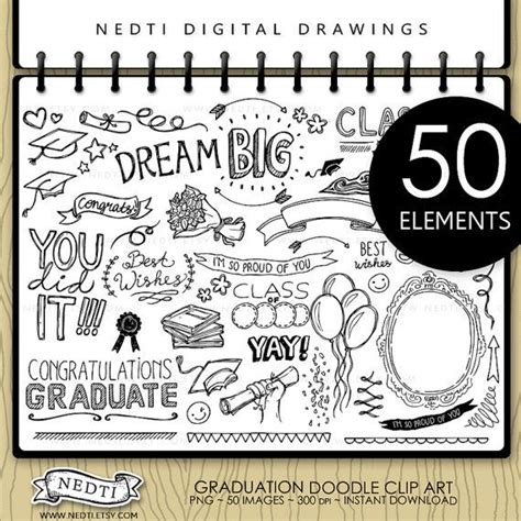 Happy Graduation Doodle Clip Art By Nedti Etsy Clipart Printables
