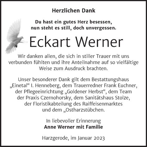 Traueranzeigen Von Eckart Werner Abschied Nehmen De