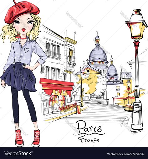 Fashion Girl In Paris Royalty Free Vector Image