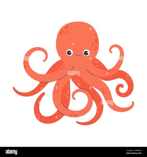 Cute Smiling Octopus Isolated On White Background Stock Vector Image