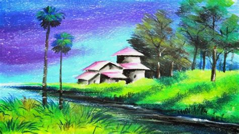 Oil Pastel Painting Scenery Drawing Of Nature Youtube