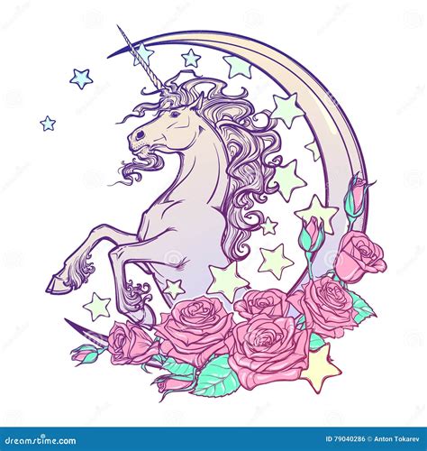 Pastel Goth Unicorn With Crescent Stars And Roses Greeting Card Stock
