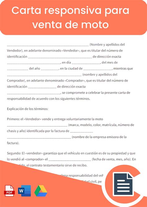 Carta Responsiva Para Venta De Moto Online Word Pdf