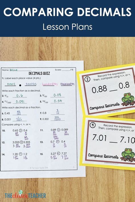 Comparing Decimals Lesson Plans Task Cards And Quiz Comparing