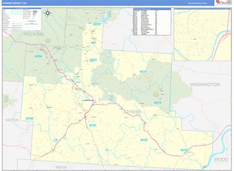Athens County Oh Zip Code Wall Map Basic Style By Marketmaps