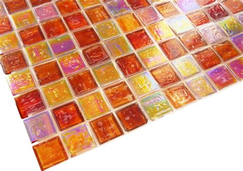 Burnt Orange Glossy Iridescent Glass Tile Oasis Tile