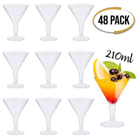 48 Premium Disposable Plastic Martini Glasses 210 Ml Clear Polystyrene Durable
