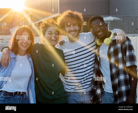 Group Of Multi Ethnic Young Friends Having A Good Time During A Sunset In The City Best Friends