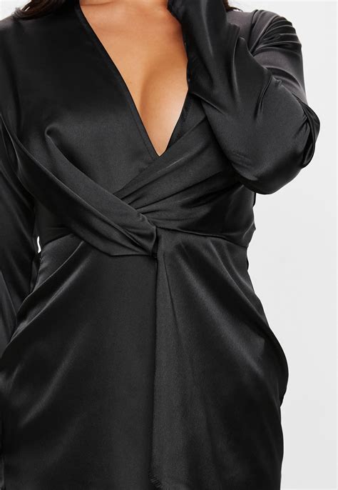 Black Satin Wrap Mini Dress Missguided