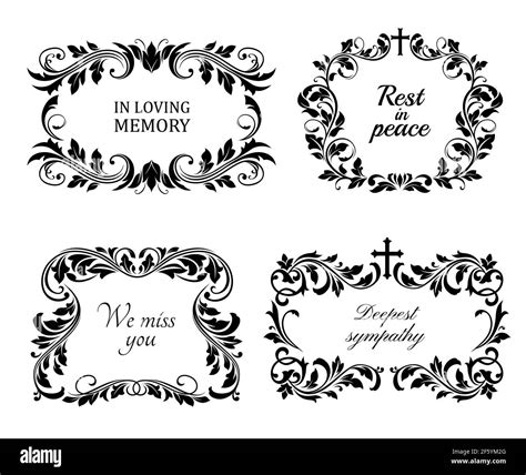 Funeral Wreaths Cards Vector Vintage Condolence Frames With Floral