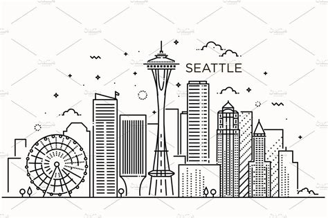 Minimal Seattle City Linear Skyline Seattle City Seattle Skyline