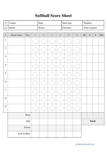 Softball Score Sheet Template Download Printable Pdf Templateroller