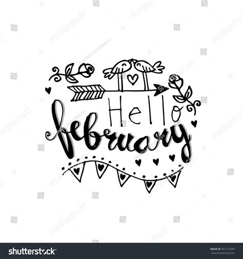 Hand Drawn Calligraphy Text Hello February Stock Vector Royalty Free
