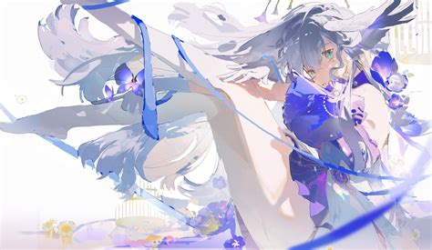 Honkai Star Rail Artwork Robin Honkai Star Rail Anime Anime Girls Gray Hair Green Eyes Flowers