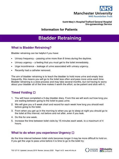 Bladder Retraining Information For Patients Pdf Urinary