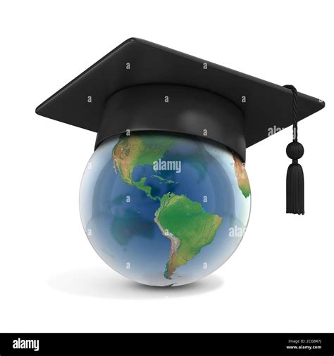 Graduation Cap On Top Of The Globe 3d Rendering Stock Photo Alamy