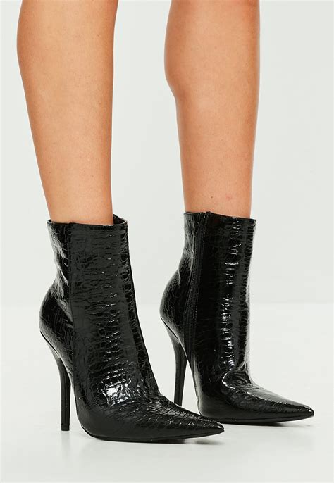 Missguided Black Extreme Pointed Croc Print Ankle Boots Lyst