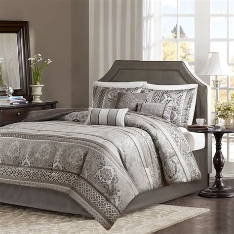 Olliix By Madison Park 7 Piece Grey King Bellagio Jacquard Comforter