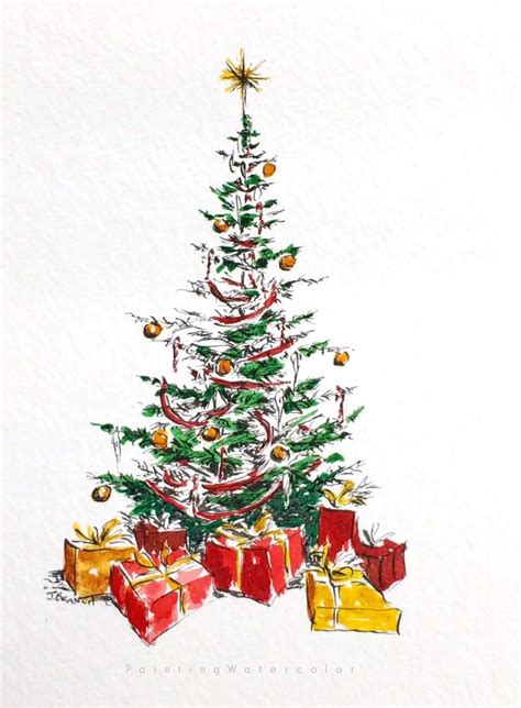 Christmas Tree Card Watercolor Christmas Cards Christmas Paintings