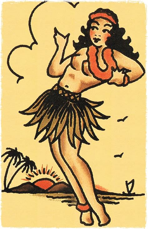 11 X 17 Toppless Pin Up Hula Girl Sailor Jerry Style Flash Etsy