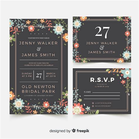 Free Vector Flat Floral Wedding Card Template