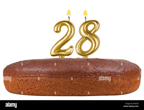 Birthday Cake With Candles Number 28 Isolated On White Background Stock