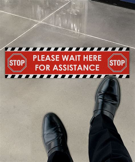 Please Wait Here For Assistance Stop Floor Sign Save 10 Instantly