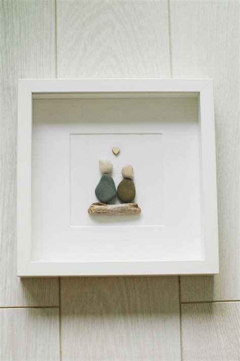 Anniversary gifts for couples Rock pebble art, Shadow box art with ...