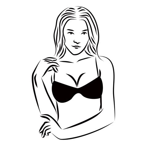 Line drawing of a beautiful girl wearing a bra. Hot female model