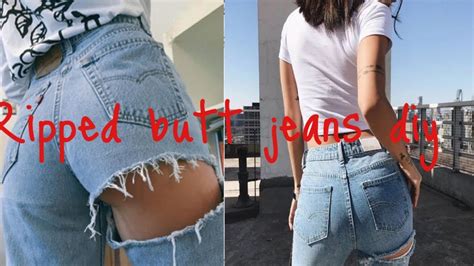 Diy Ripped Butt Jeans Youtube