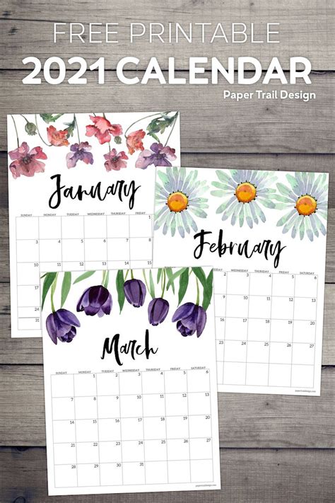 Free Printable 2021 Calendar Pages With Floral Embellishments Print