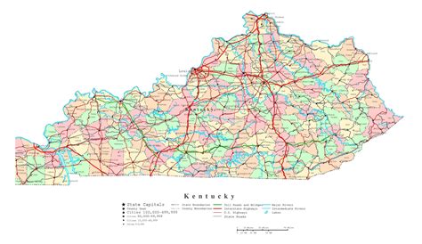 large detailed administrative map of kentucky state with roads images and photos finder