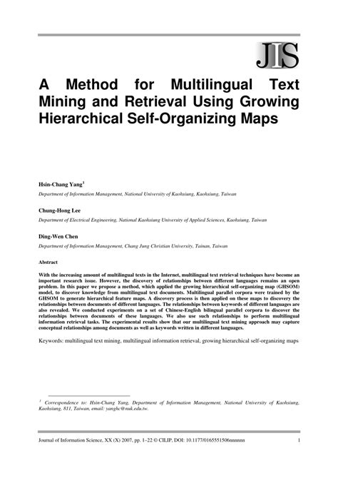 Pdf A Method For Multilingual Text Mining And Retrieval Using Growing Hierarchical Self