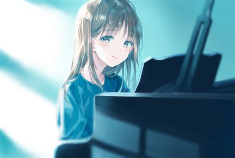 Wallpaper Instrument Anime Girl Piano Music Long Hair